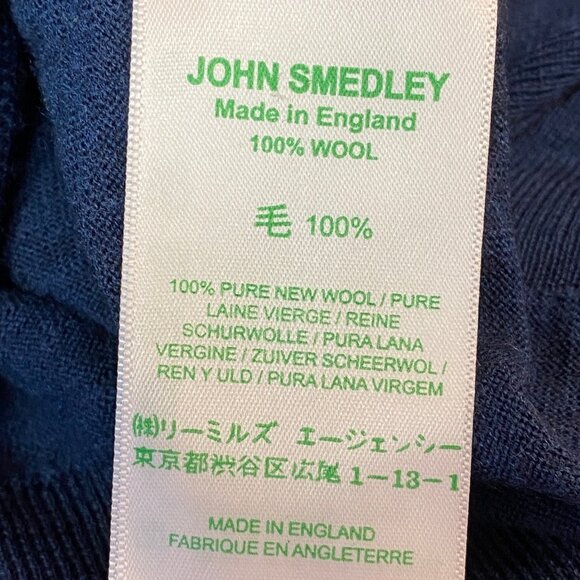 John Smedley Sweater Polo Men Large Made in England 100% Wool Blue Long Sleeve L - Picture 4 of 8